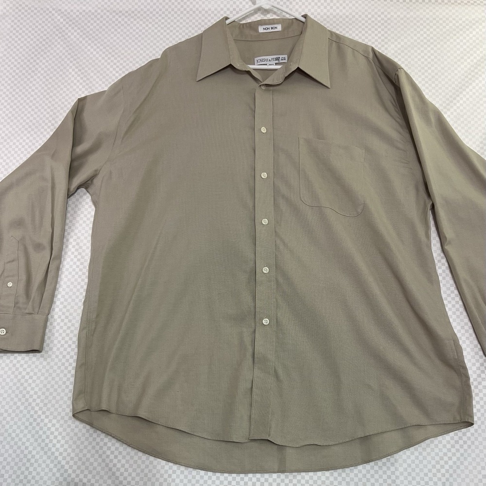 Joseph And Feiss Dress Shirt Mens 17 34/35 Tan NonIron Long Sleeve Button‎ XL